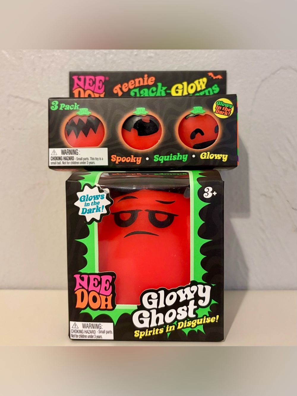 Schylling NeeDoh Halloween Glowy Ghost & Teenie Jack Glow Lantern 3-Pack Bundle